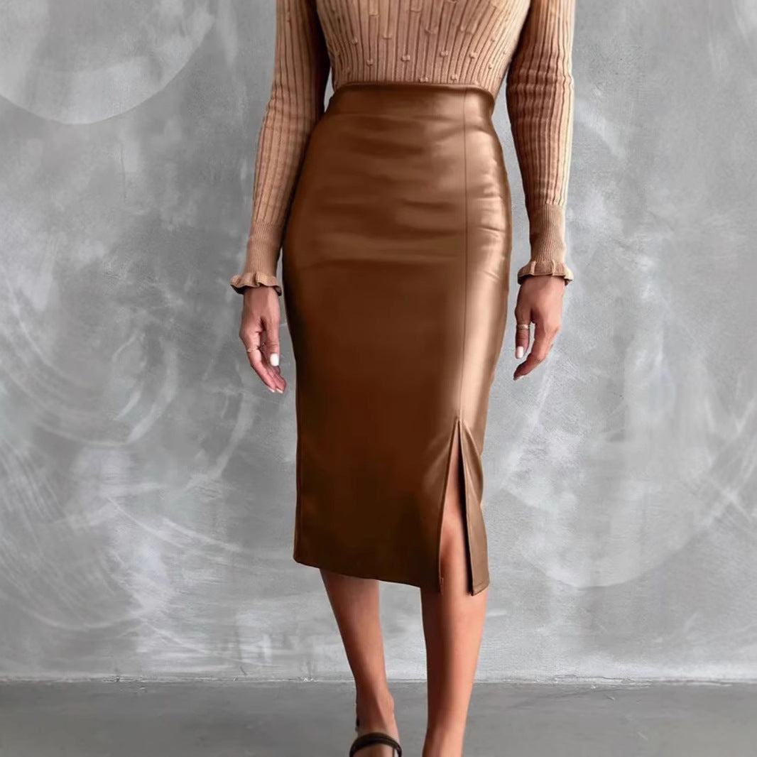 High Waist  Leather Skirt