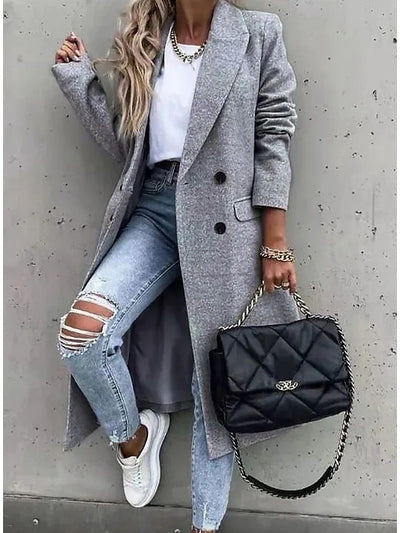 Solid Color Wool Mid-length Women's Coat